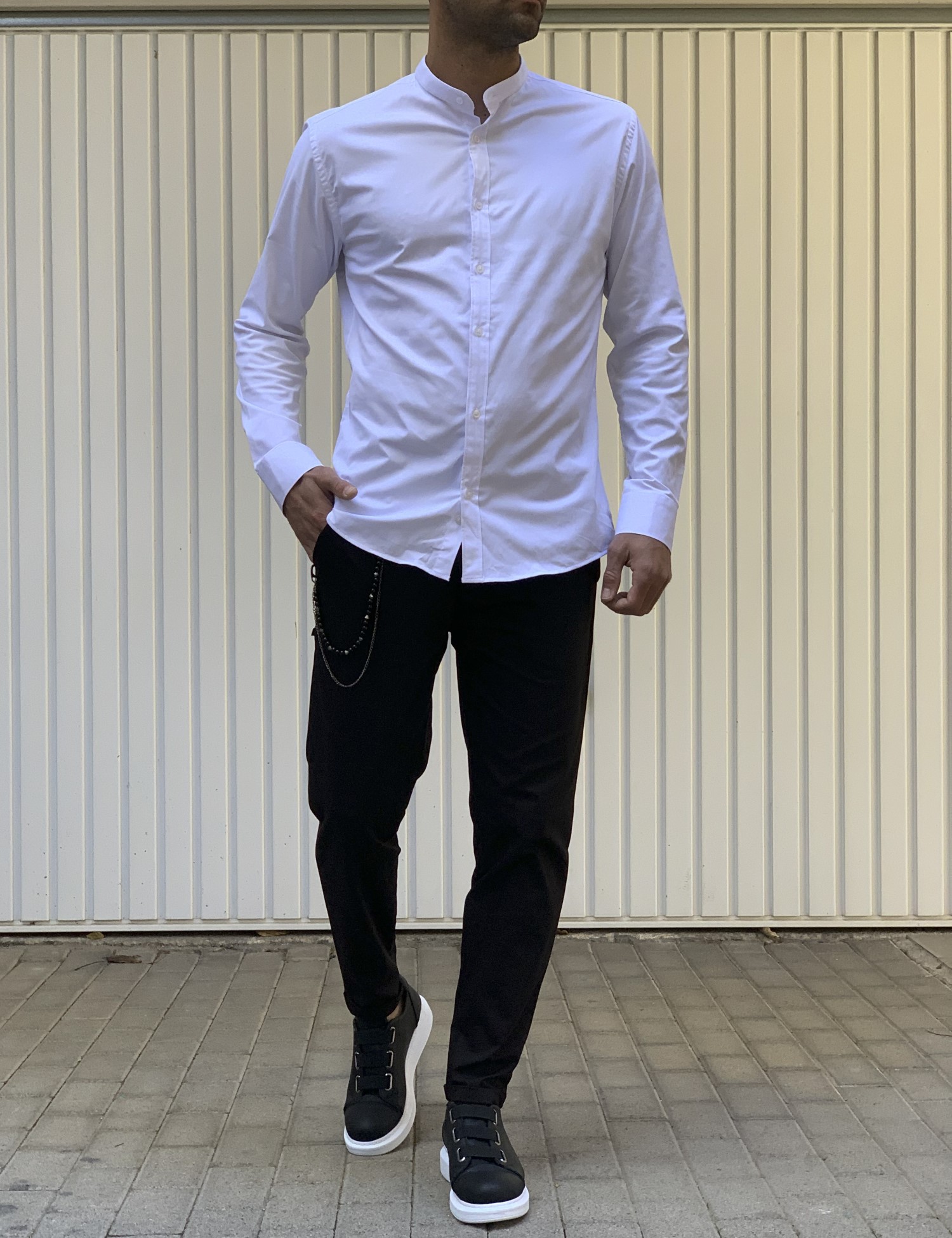 Ben Tailor ανδρικό λευκό πουκάμισο με μάο γιακά 0692W φωτογραφία